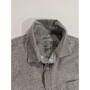 FLX Mens Shirt M Slim Urban Commuter Green Crosshatch Grid Stretch Tech